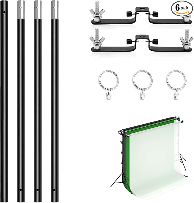 10ft/3m Photography Lighting Muslin Backdrop Support Crossbar, Includes 1x 3m Crossbar, 2x Mounts, 3x Clips by JORIXXY