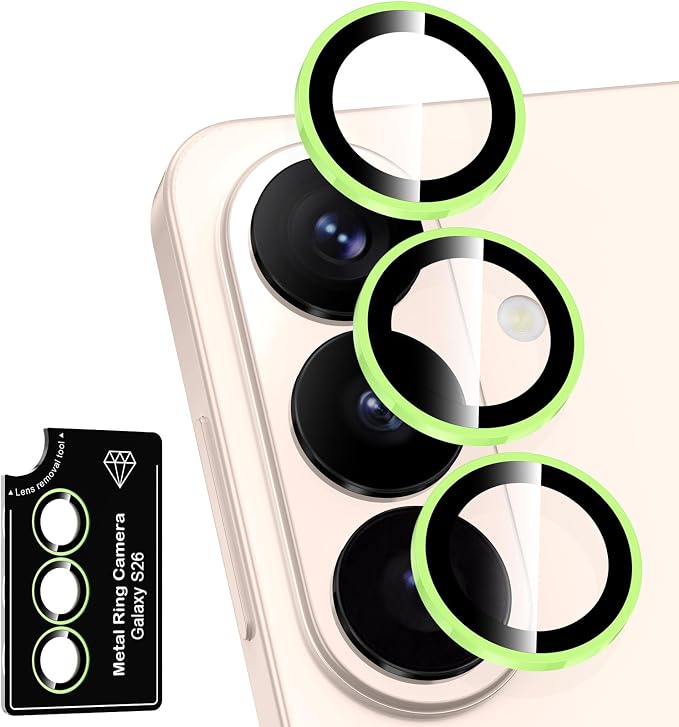 for Samsung Galaxy S26 Camera Lens Protector, Individual Metal Ring Tempered Glass Lens Cover, [Strong Adsorption] Scratch Resistant Ultra-Thin HD Clear Lens Cover, 1 Set-Yellow Shine by Btscase