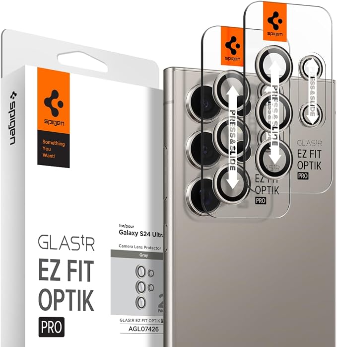Spigen Camera Lens Protector for Galaxy S24 Ultra - Titanium Gray [2 Pack] | GlasTR EZ Fit Optik Pro, 9H+ Tempered glass, Scratch resistant, Original photo quality, Auto-align tray, Case-friendly - Image 8