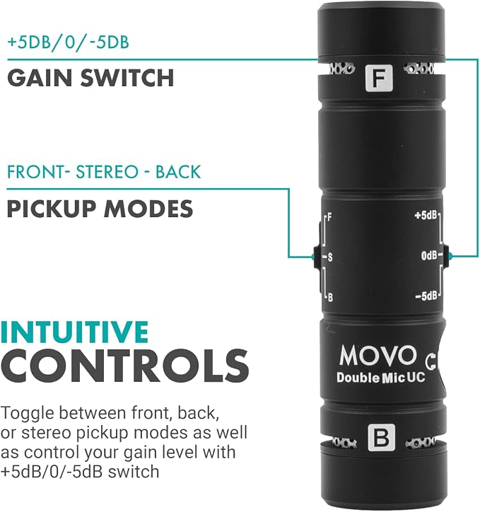 Movo DoubleMic-UC Dual Capsule Phone Microphone for USB-C Devices- Two-Sided Cardioid Condenser Android Shotgun Mic for Video Recording- Professional Microphone for Samsung, iPad Pro, Google Pixel - Image 5