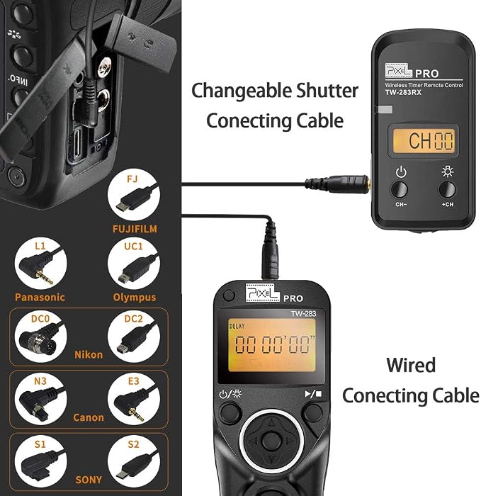 Wireless Remote Shutter Compatible for Sony PIXEL TW-283 S2 Wired Timer Remote Control Compatible for Sony A99II, A77II, A58, A68, A7, A7II, A7R, A7RII, A7S, A7SII, A3000, A5100, A5000 A6000 - Image 3