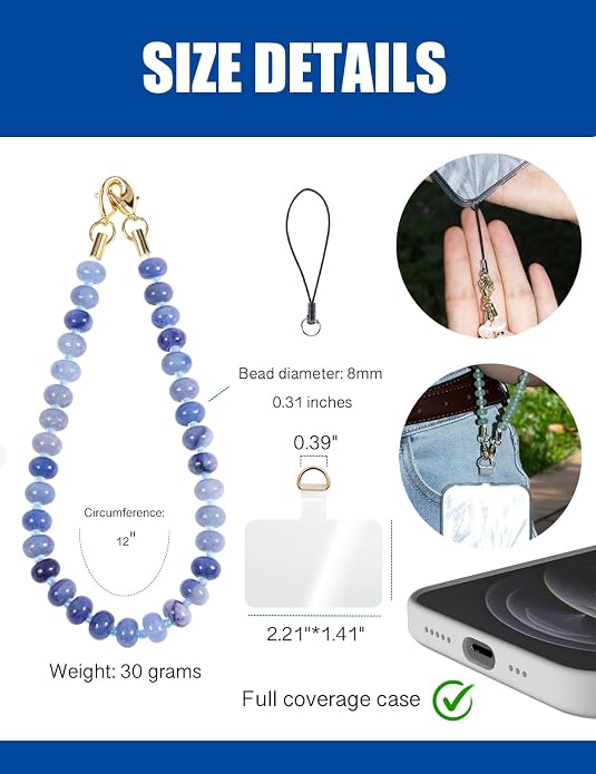 CH.yishi Crystal Beaded Phone Charm Wrist Strap Camera Lanyard | Handmade Cell Phone Chain,with Tether Tab,Keychain Bag Wallet Natural Stone Charm,Headphone Gemstone Decor,Camera Wrist Strap - Image 5
