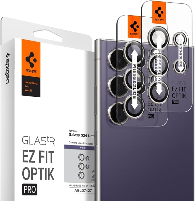 Spigen Camera Lens Protector for Galaxy S24 Ultra - Titanium Violet[2 Pack] | GlasTR EZ Fit Optik Pro, 9H+ Tempered glass, Scratch resistant, Original photo quality, Auto-align tray, Case-friendly by Unknown