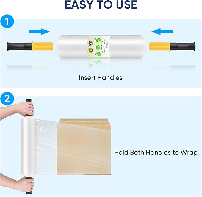 TICONN 2Pk Stretch Wrap Stretch Film Roll, 1000ft Industrial Strength 15 inch Wide Clear Plastic Wrap with Handles for Pallet Wrapping Shipping Moving - Image 6