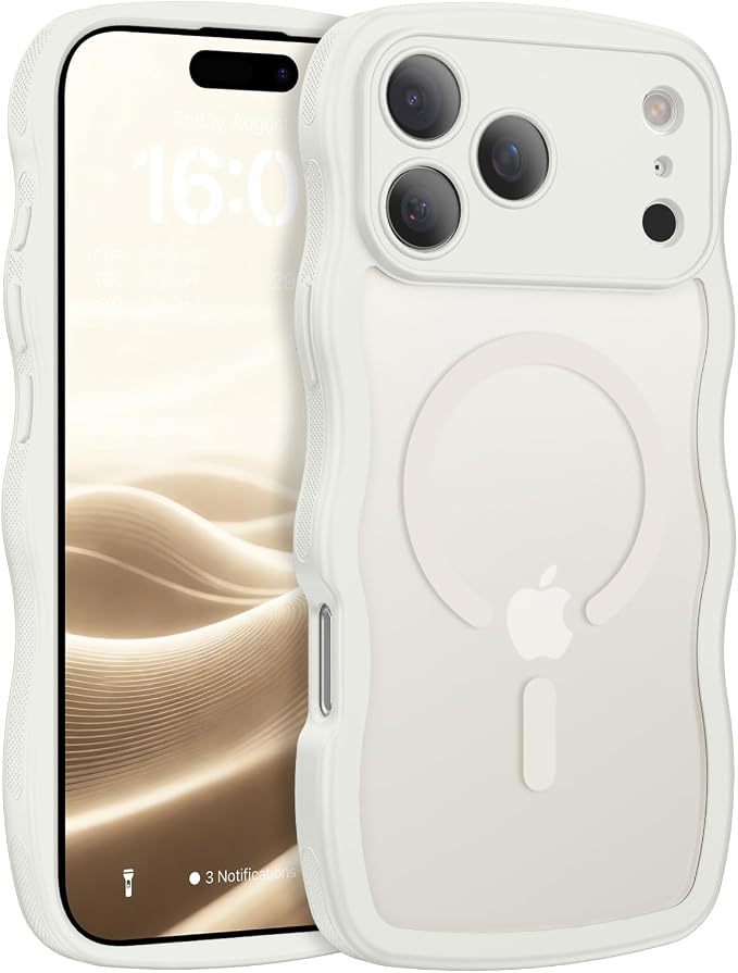 BENTOBEN Magnetic for iPhone 17 Pro Case, Cute Wavy [Full Camera Protection][Compatible with MagSafe] Matte Anti-Slip Bumper Women Girls Boys Protective Cover for 17 Pro 6.3", Grey White by BENTOBEN