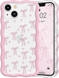 QLTYPRI for iPhone 14 Pink Bow Case, Clear Cute Pink Ribbon Bow Phone Case Curly Wavy Aesthetic Phone Cover, Soft Slim Transparent TPU Shockproof Protective Cover for Women Girls - Love Bow by QLTYPRI