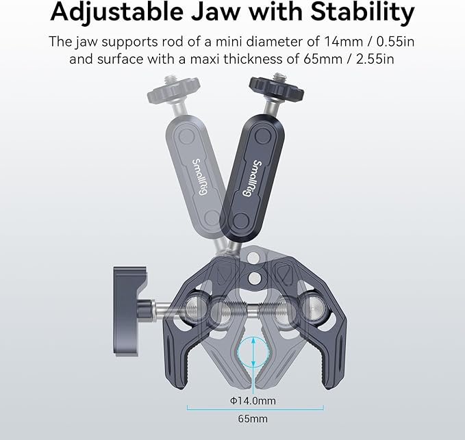 SMALLRIG Super Clamp Mount, Ballhead Magic Arm and Adapter for Gopro | Camera Monitor Mount with 1/4''-20, 3/8''-16 Threaded Holes, for Gopro / DSLR / Stabilizer - Image 5
