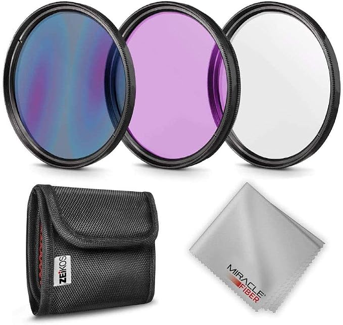 72mm Multi-Coated UV, CPL, FLD Professional Lens Filter Kit, Comes with Miracle Fiber Cloth and Carry Pouch, Accessory Kit for Lenses with a 72 mm Filter by ZEIKOS
