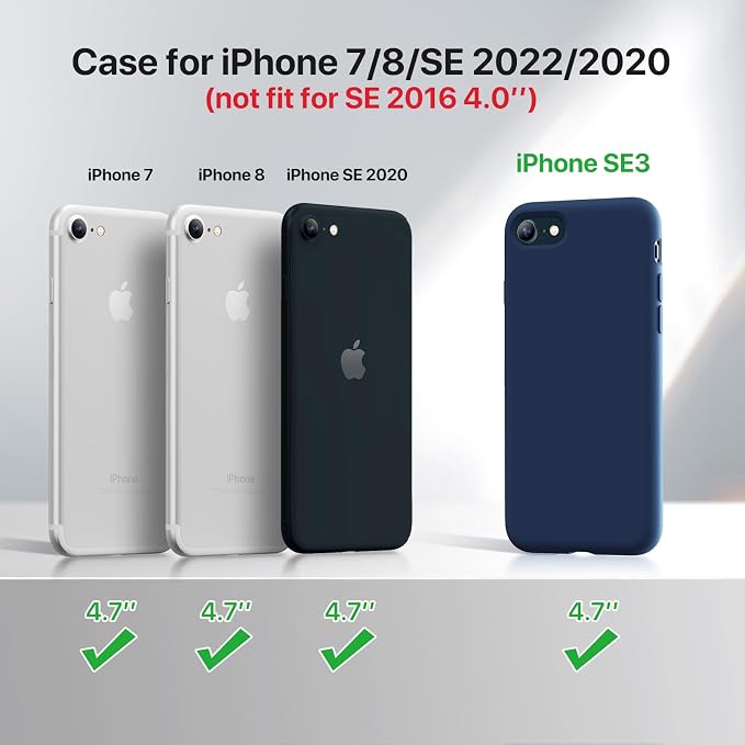miracase Ultra Slim Designed for iPhone SE Case 2022(3rd Gen)/iPhone SE 2020 Case(2nd Gen)/iPhone 7 Case/iPhone 8 Case with Screen Protector, Multi-Color Silicone Shockproof Phone Case(Dark Blue) - Image 7