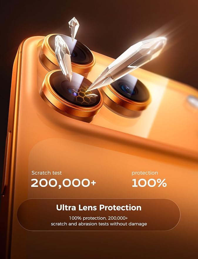 MAGIC JOHN 2 pack for iPhone 17 Pro Max/17 Pro Camera Lens Protector,Orange | [Alignment Kit&1:1 Invisible Fit] 9H Aerospace Tempered Glass, Ultra HD, Metal Individual Ring - Image 3