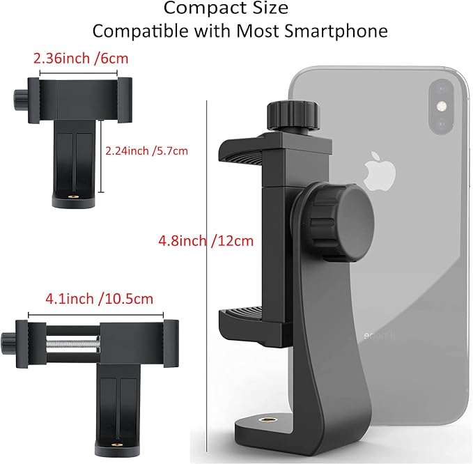 Cell Phone Tripod Mount Adapter, Universal Phone Holder Adjustable Clamp, 360 Degree Rotatable Bracket 1/4" Screw Clip for iPhone, Samsumg, Selfie Stick, Monopod (Black-1 Pack) - Image 2