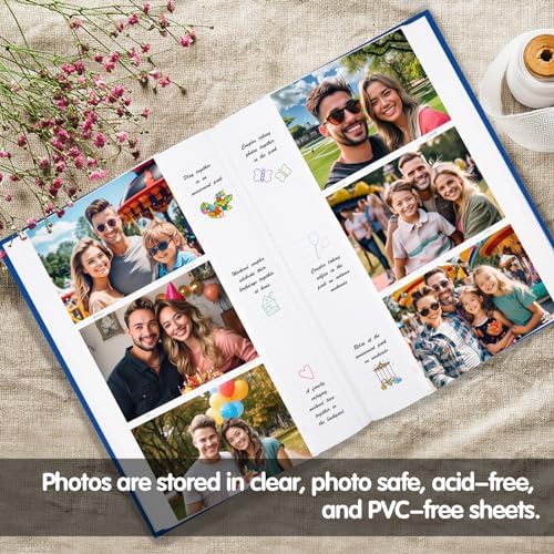 450 Pocket 4x6 Photo Album with Writing Space, Linen Cover, Blue - Image 5