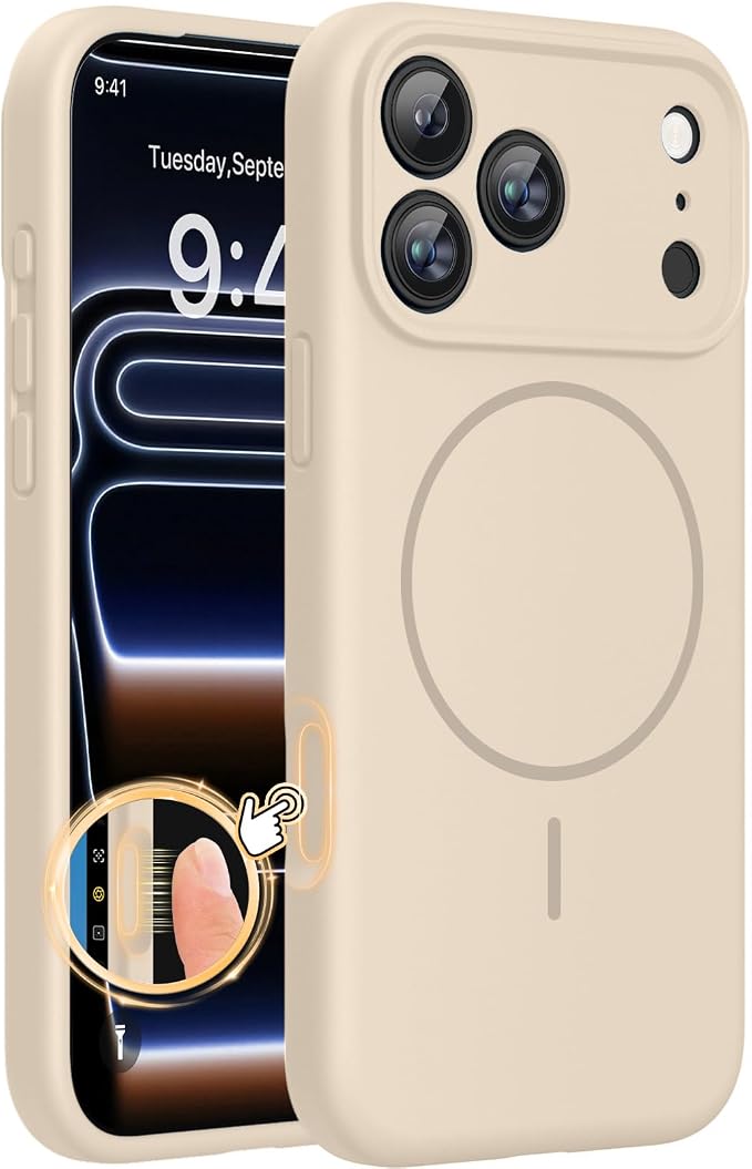 Miracase Magnetic for iPhone 17 Pro Case, Silicone, Sand | Compatible with MagSafe, Soft Microfiber Lining,Shockproof Drop Protection Phone Case for 17 Pro by Miracase