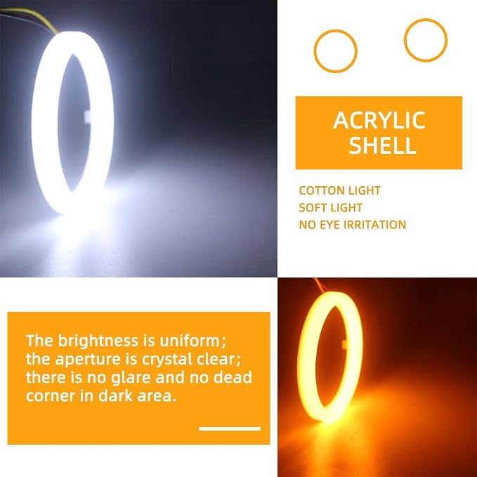 Qasim 1-Pair 90MM White+Amber Switchback 108SMD 4014 LED Halo Ring Angel Eyes Led DRL Fog Light Turn Signal Lamps 12V - Image 6