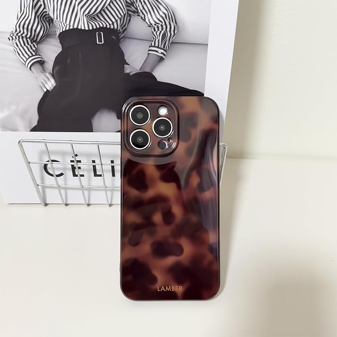 Cute Phone Case for iPhone 16 Pro Max Case Cheetah Leopard Print | Amber Tortoiseshell Pattern,Full Camera Protective,Slim Shockproof TPU,Aesthetic Girly Glossy Cover for Women Men-Brown - Image 5