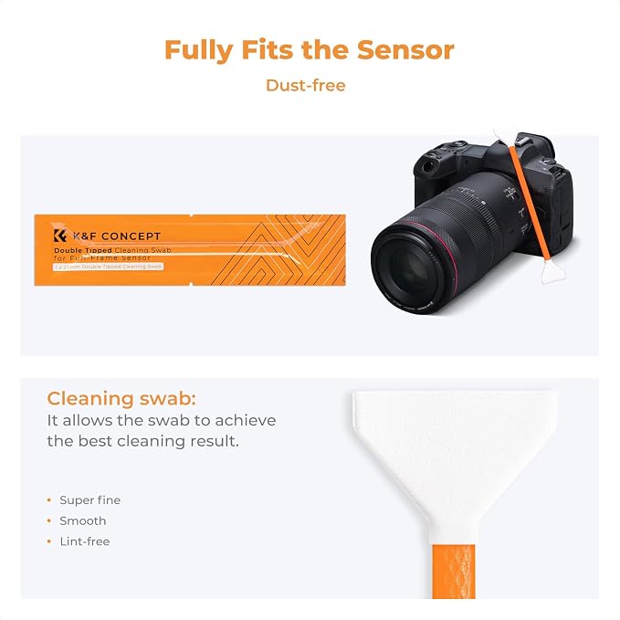 K&F CONCEPT Double-Tipped Full Frame Sensor Cleaning Kit with Cleaner | 24mm Sensor SwabsX10, New Dual-Head Design, Vacuum Sealed,20ML Gentle Cleaner,Precision Cleaning,for Nikon Sony Canon Clean - Image 4