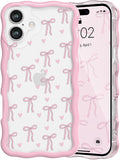 QLTYPRI for iPhone 16 Plus Pink Bow Case, Clear Cute Pink Ribbon Bow Phone Case Curly Wavy Aesthetic Phone Cover, Soft Slim Transparent TPU Shockproof Protective Cover for Women Girls - Love Bow by QLTYPRI
