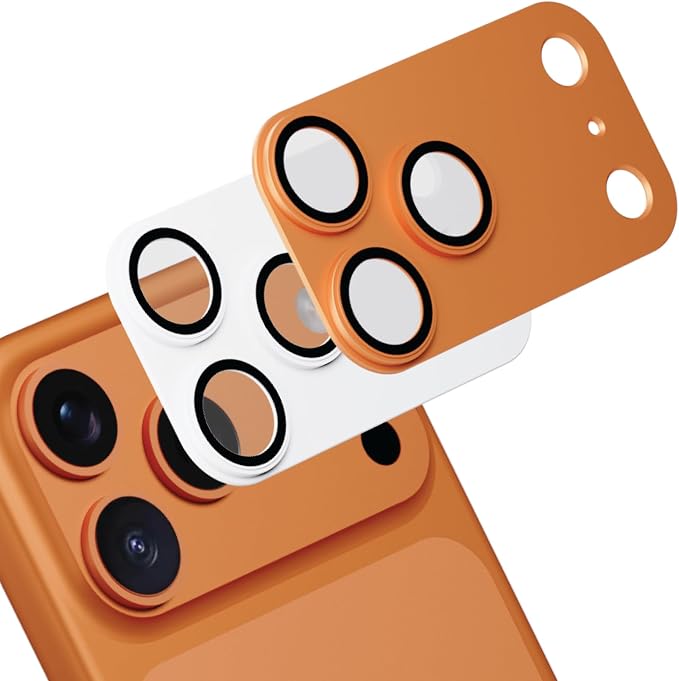 for iPhone 17 Pro Max Camera Lens Protector, 2 Pack |Aerospace-Grade Aluminium | Full Protective Cover | Anti-Glare Sapphire Glass | Colour-Matched Finish White & Cosmic Orange by MCraftsman