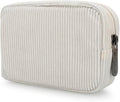 E-Tree Cute Small Makeup Bag,Cosmetic Toiletry Make up Little Items Pouch for Purse,Zipper Mini Tech Charger Cable Electronic Organizer Case,Travel Accessories for Women Men Teen,White Corduroy by E-Tree