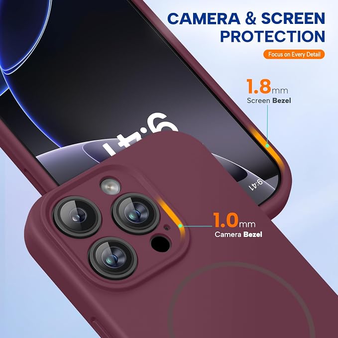 miracase Magnetic for iPhone 16 Pro Case, [Soft Anti-Scratch Microfiber Lining], Compatible with MagSafe, Liquid Silicone Case Shockproof Drop Protection Phone Case for 16 Pro,Wine Red | Compatible with MagSafe, Soft Microfiber Lining, Liquid Silicone ... - Image 6