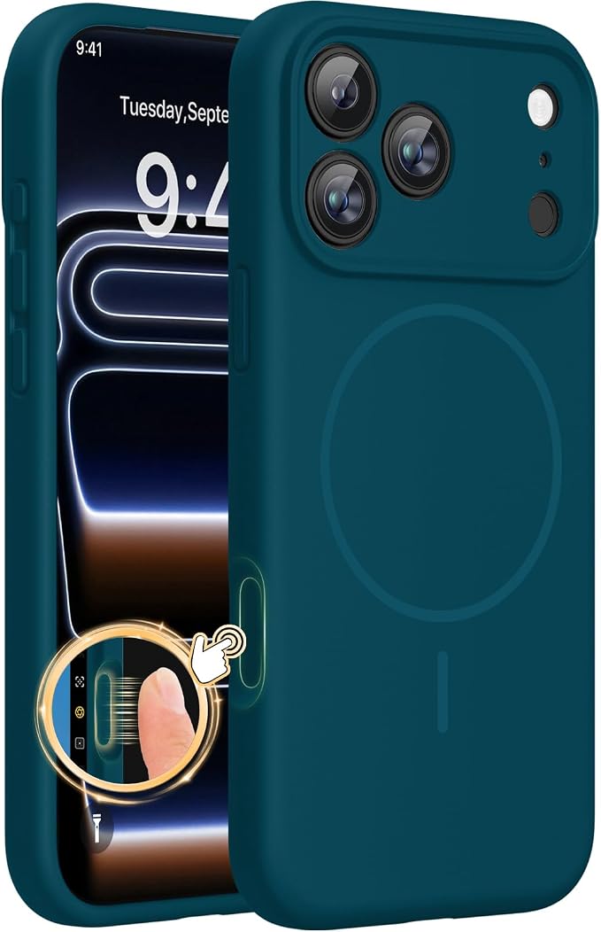 miracase Magnetic for iPhone 17 Pro Max Case, [Soft Anti-Scratch Microfiber Lining], Compatible with MagSafe, Liquid Silicone Case Shockproof Drop Protection Phone Case for 17 ProMax, Teal by Miracase
