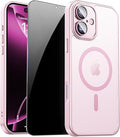 for iPhone 16 Plus Case with Privacy Screen Protector, Pink | Full Camera Protection, Matte Translucent, Magnetic, Compatible with MagSafe, Shockproof Phone Cover for Women/Girls by ZOZDOKG