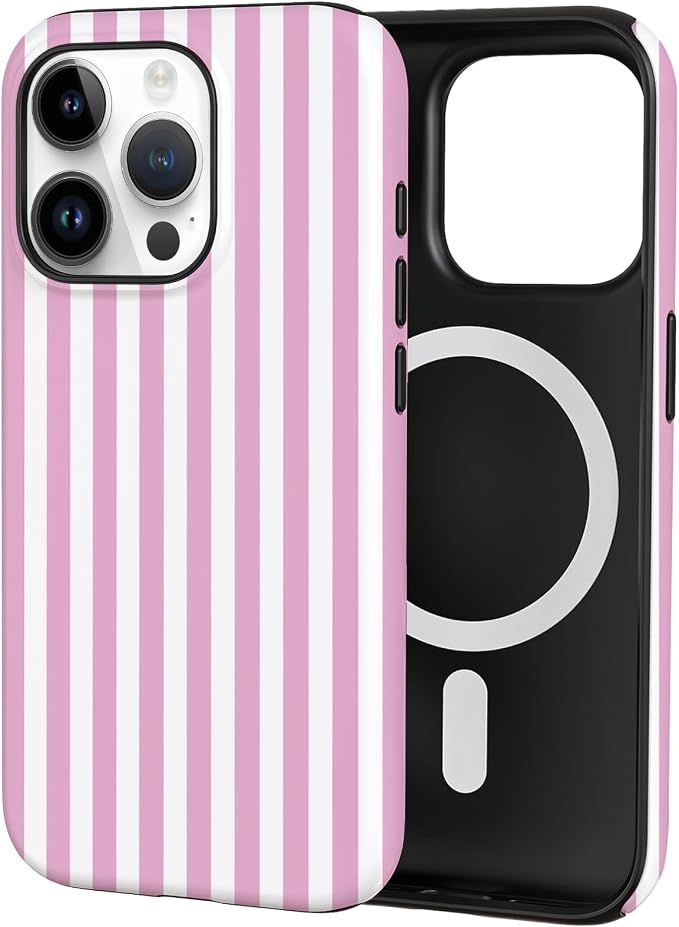 TPU Phone Case for iPhone 15 Pro Max, MagSafe Wireless Charging Compatible, Shockproof Slim Fit Protective Cover with Anti-Yellowing & Raised Camera Protection (Pink Stripe, iPhone 15 Pro Max) by Unknown