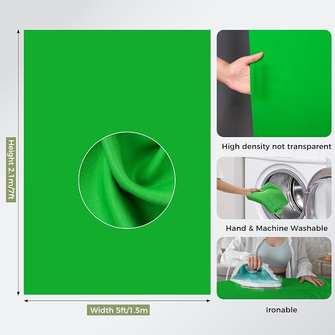 Emart 5x6.5ft Green Screen Backdrop Kit with T-Shape Stand and 6 Clamps | Reverse folding base for easy storage & transport，perfect for Photography, Photoshoot, Studio Video Recording, Streaming - Image 3