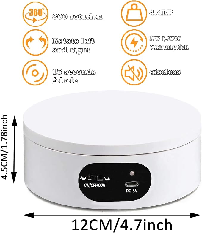 YVV Turner Cup Rotating Display Stand for Epoxy Glitter Tumbler, 360 Degree Automatic Mute Rotating Turntable for Photography Products and Shows. Bling Bling Tumbler Making Supplies Spinner White USB - Image 6