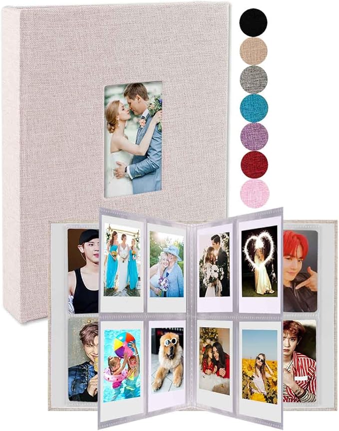 GPIRAL Mini Polaroid Photo Album Book 208 Vertical Photos - Linen 2x3 Photo Album Compatible with K-pop Photocards, Fujifilm Instax Mini Film 7s 8 9 11, Polaroid Snap/PIC 300, Zip Printer, Beige by GPIRAL