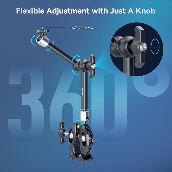 SMALLRIG Magic Arm Clamp Kit, Camera Mount Articulating Friction Arm w Super Clamp, w 1/4"-20 Screw and Thread Hole, for Camera, Light, Monitor, Webcam or Action Camera 1.5kg, for Table, Tube - Image 6