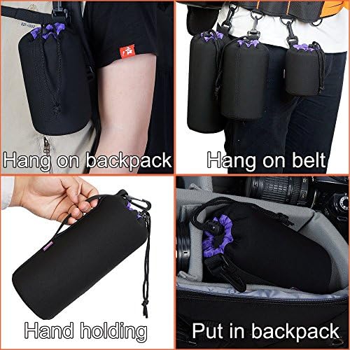 CADeN Lens Pouch Set 4 Pack Replacement Compatible for Canon, Nikon, Sony, Pentax, Olympus (Small, Medium, Large, X Large) Camera Lens Case Bag Thick Protective Neoprene Pouch Soft Plush for DSLR Lens - Image 6