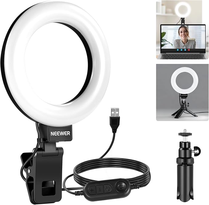 NEEWER Basic 5" Ring Light for Video Conference Lighting, Clip on Light Kit with Desk Tripod Stand for Monitor Laptop Computer Zoom Call Live Streaming Remote Working Learning Video Recording, BR60 by Neewer