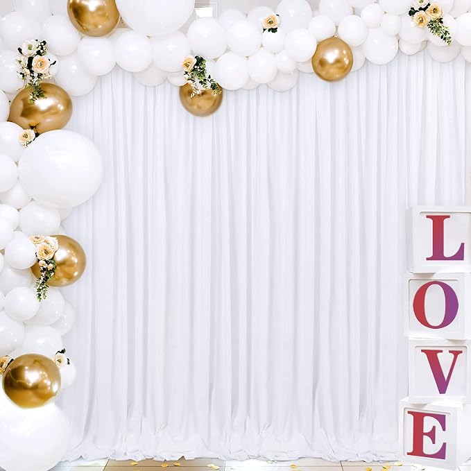 Joydeco White Backdrop Curtain for Parties, Wrinkle Free White Curtains Photo Backdrop for Wedding Decor, Birthday Party Graduation Baby Shower Photography(5ft x 7ft, 2 Panels) - Image 4