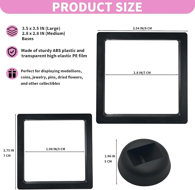3D Floating Frame Display Cases, 20Pcs Transparent PE Film Jewelry Storage Box with Base Challenge Coin Display Frames Holder Stands Small Shadow Box Frame for AA Medallions Medal, Rock, Ring Necklace - Image 2