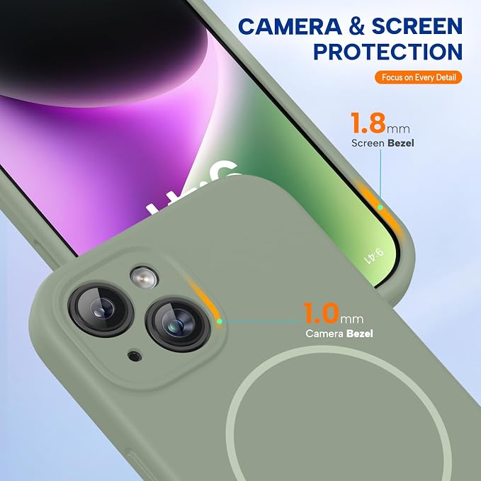 miracase Designed for iPhone 14 Case,[Upgraded Enhanced Camera Protection],Shockproof Liquid Silicone Case with Microfiber Lining, 6.1 inch,Patina Green | Compatible with MagSafe, Soft Microfiber Lining, Premium Silicone Cover Shockproof Drop Protectio... - Image 7
