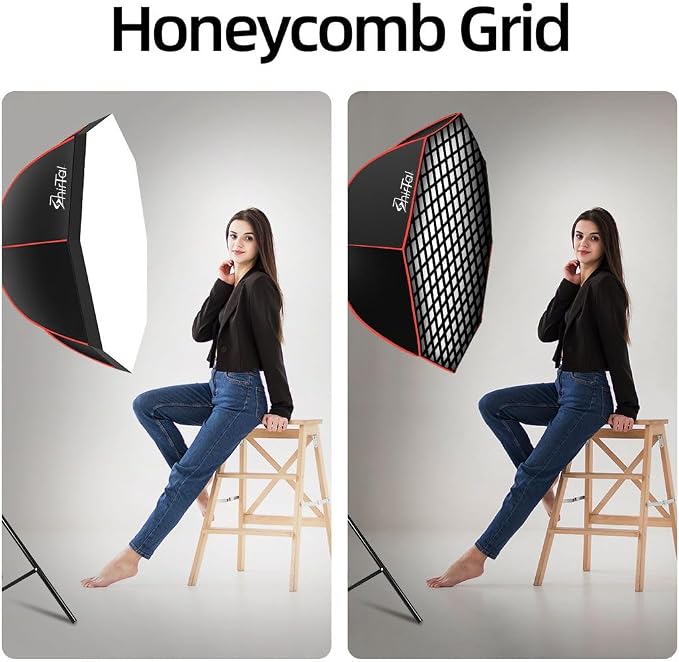 Softbox Photography Lighting Kit,37" Octange Softbox Lighting Kit with Honeycomb Grid 110W 2700K-6500K 11000Lux Dimmable LED Prismatic Lamp and Remote Control, Lighting for Video Recording - Image 6