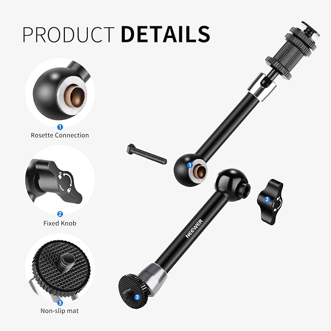 NEEWER 5.9"/15cm Adjustable Friction Magic Arm with 1/4" Screw on Both Ends, Compatible with SmallRig Cage, Flash/LED Light/Microphone/Monitor/SuperClip, Max Load 4.4lb/2kg, ST15 - Image 4