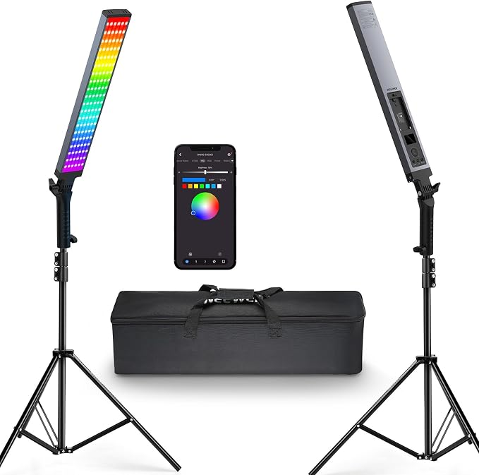 NEEWER Photography RGB Light Stick Kit, 2 Pack LED Video Tube Lights w/Stands, Diffusers, 3250Lux Dimmable Light Wand 2500-10000K CRI95+/TLCI97+ APP/2.4G/Panel Control for Live/Videos/Vlog, BH20C by Neewer