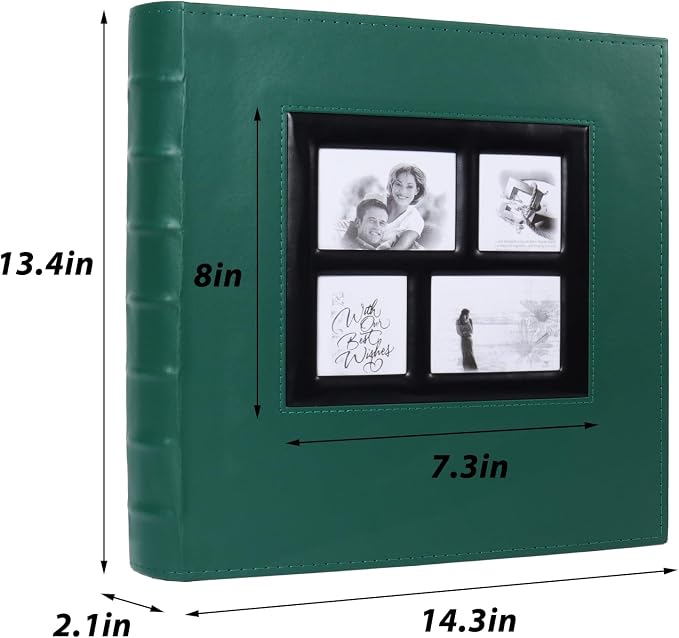 RECUTMS Photo Album 4x6 600 Photos Leather Family Picture Albums Dark Green | Large Capacity, Black Pages, Horizontal and Vertical Pockets, Big Photobook for Wedding, DIY Front Window, Baby Memory Book - Image 2