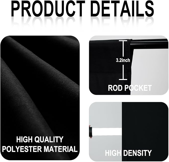 GFCC 6FTx9FT Black Backdrop Background for Photography Photoshoot | Non-Reflective, Polyester, Easy Hang, Multipurpose Screen for Studio Photo Booth, Video Recording, Portrait, Halloween - Image 3