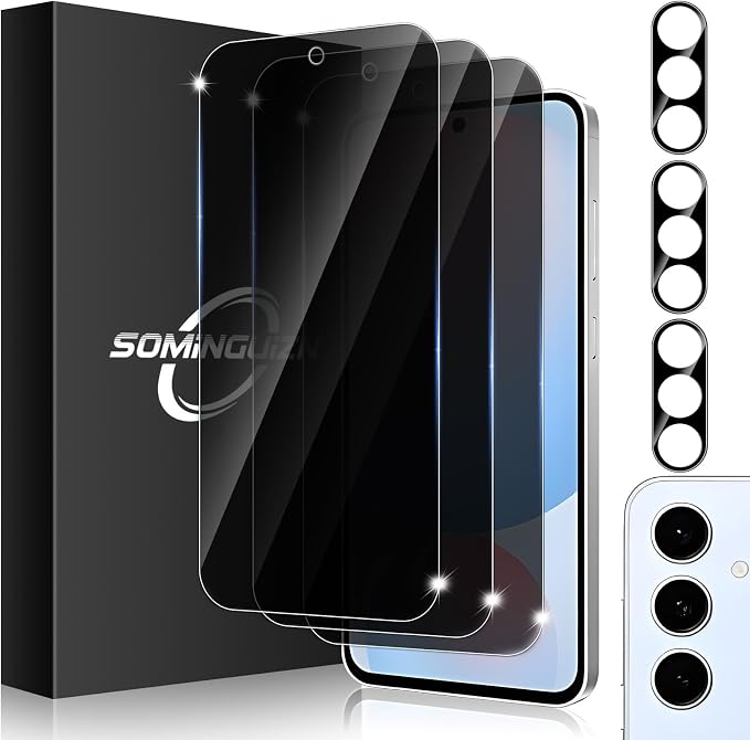 3+3 for Samsung Galaxy S24 FE 5G Privacy Screen Protector Camera Protector | 9H Tempered Glass Cell Phone Protector Camera Lens Protector by SOMINGUIZN