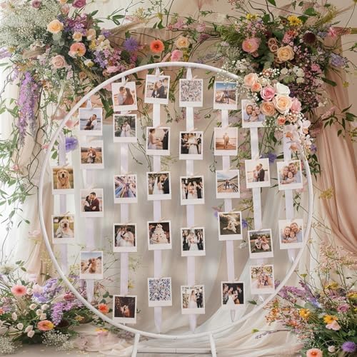 Colingmill 63 in White Round Picture Display Stand with Clips Photo Board - Image 5