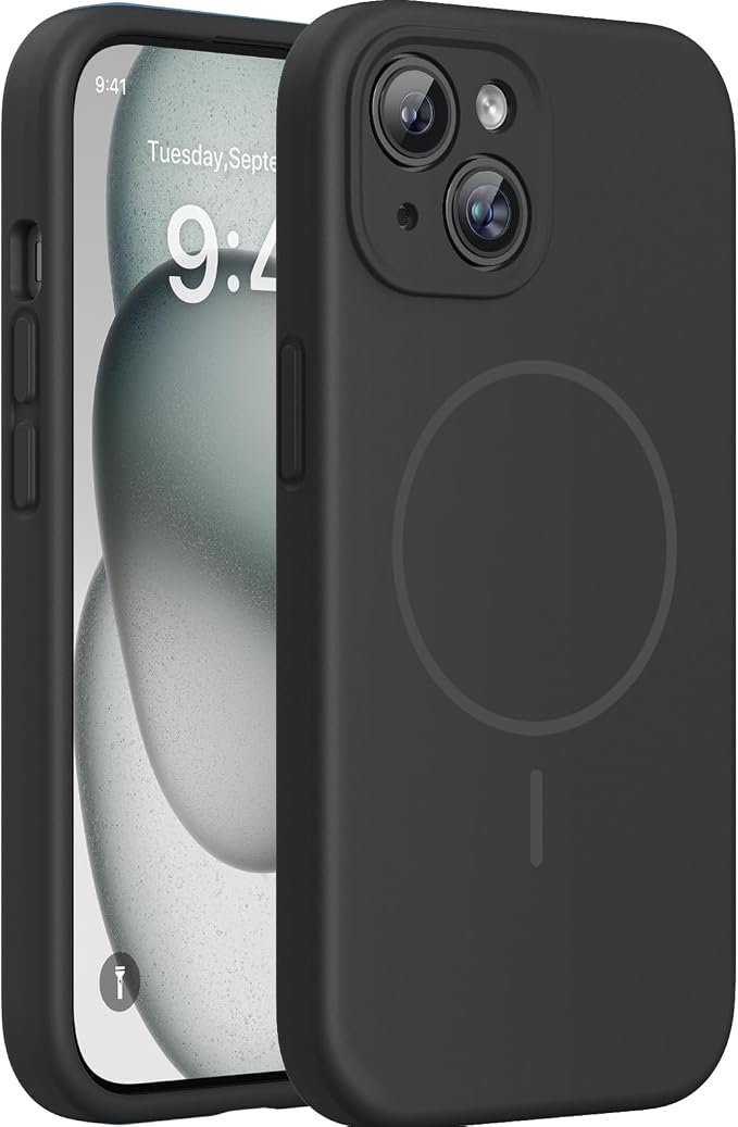 Miracase Silicone & Magnetic for iPhone 15 Case, Dark Black | Compatible with MagSafe, Soft Microfiber Lining, Premium Silicone Cover Shockproof Drop Protection Phone Case for 15 by Miracase