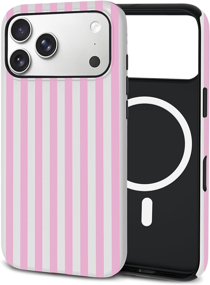 TPU Phone Case for iPhone 17 Pro, MagSafe Wireless Charging Compatible, Shockproof Slim Fit Protective Cover with Anti-Yellowing & Raised Camera Protection (Pink Stripe, iPhone 17 Pro(6.3")) by Unknown