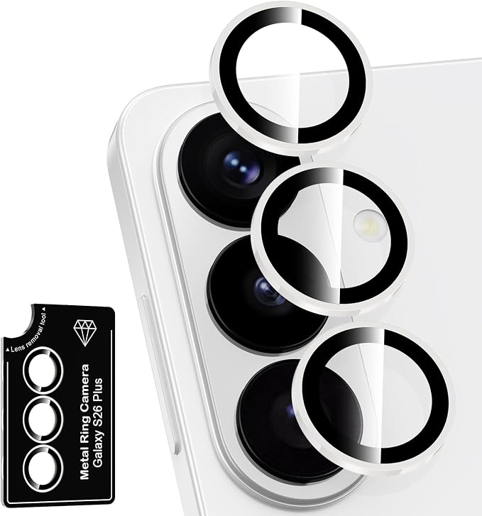 for Samsung Galaxy S26 Plus Camera Lens Protector, Individual Metal Ring Tempered Glass Lens Cover, [Strong Adsorption] Scratch Resistant Ultra-Thin HD Clear Lens Cover, 1 Set-White Shine by Btscase