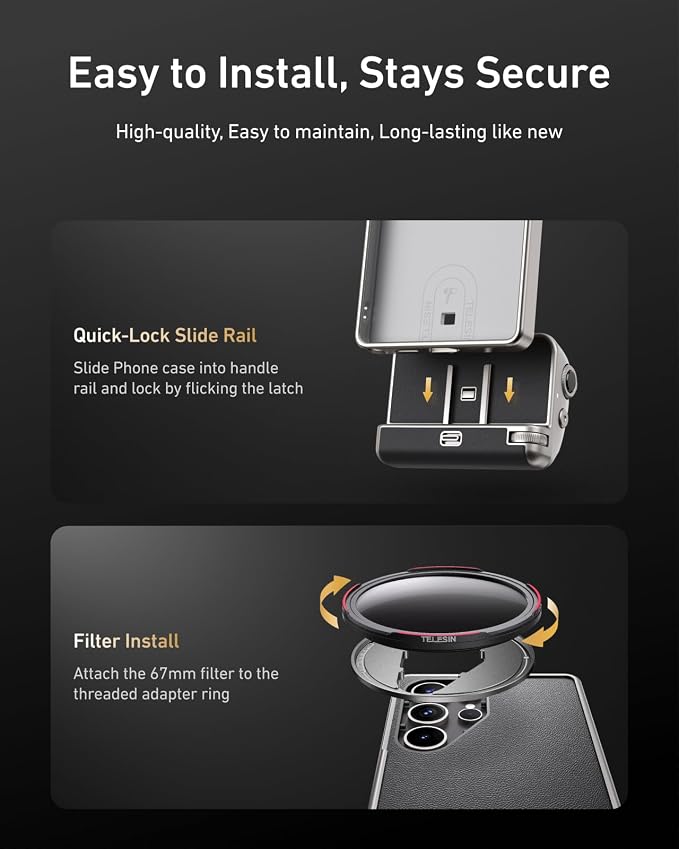 TELESIN Fun Shot Mastergrip Phone Camera Grip Photography Kit (Grip + Phone Case + 67mm CPL Filter Lens) for Samsung Galaxy S25 Ultra, Comfort Ergonomic Professional Master Handle Holder - Image 6