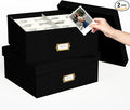 Decorative Photo Storage Box, 2 Pack Linen Photo Box Hold 1700 4x6 Pictures | Photo Storage Containers with 8 Dividers, Memory Keepsake Organizer for Photos, Scrapbook Supplies, Cards, Stamps, Black by JOLENSOY