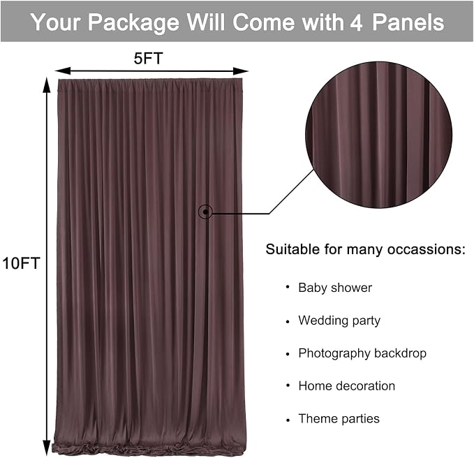 20ft x 10ft Wrinkle Free Brown Backdrop Curtains for Parties, 4 Panels 5x10ft Thick Polyester Photo Backdrop Drapes for Weddings Birthday Party Photography Background - Image 6