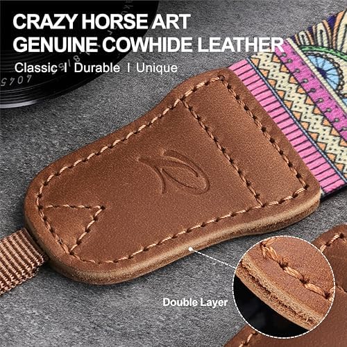 Padwa Lifestyle Camera Strap - 1.5" Soft Nylon Print Crazy Horse Cowhide Head Camera Straps for Photographers and All Cameras,Cute Adjustable Vintage Woven Strap for Adults & Kids(Bohemian Rhythm) - Image 2